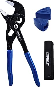 7-Inch Pliers Wrench with 2 Protective Covers - Professional Grade CRV Steel Adjustable Parallel Jaw Wrench with One-Click Resizing, Storage Pouch for All Types of Nuts, Water Pipes, etc
