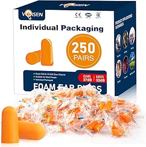 VOISEN Ear Plugs,250 Pairs Ear Plugs for Sleeping,32dB NRR 37dB SNR Ear Plugs Noise Cancelling for Snoring, Studying, Loud Events, Traveling & Concerts, Individual Package